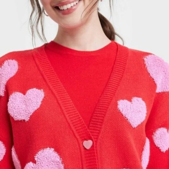 33 Degree Red Pink Hearts Cardigan Sweater NWT XXL - Picture 2 of 4